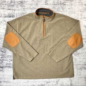 Orvis 1/4 Zip Pullover Heavyweight Sweater Men's XXL 2XL Greige Leather Trim